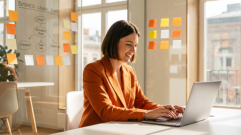 Founder working on business launch plan